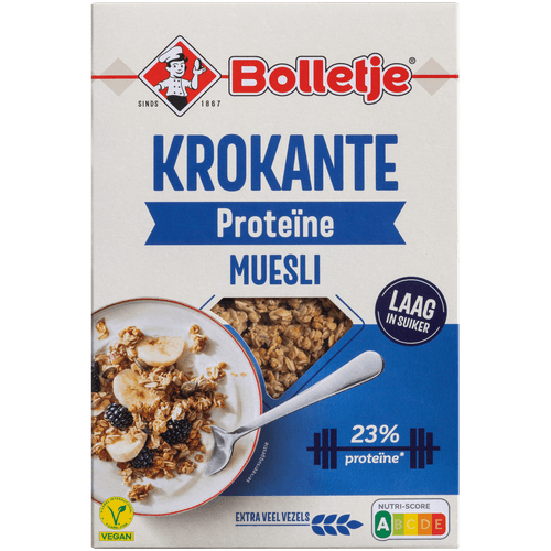 Foto van Bolletje Krokante muesli proteïne op witte achtergrond