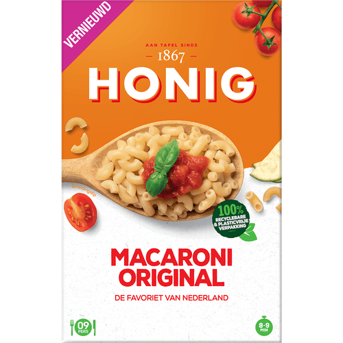 Foto van Honig Macaroni original op witte achtergrond