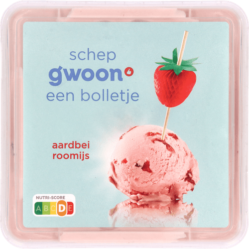 Foto van G'woon Roomijs aardbei op witte achtergrond