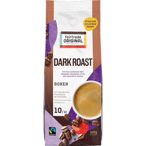 Foto van Fairtrade Espressobonen dark roast op witte achtergrond