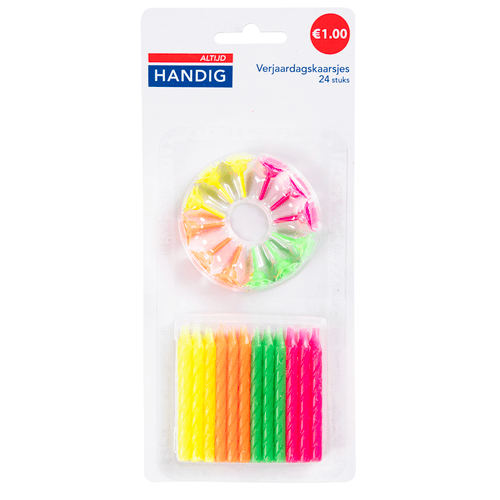 Foto van Altijd handig Verjaardagskaarsjes 24 stuks 2 assorti op witte achtergrond