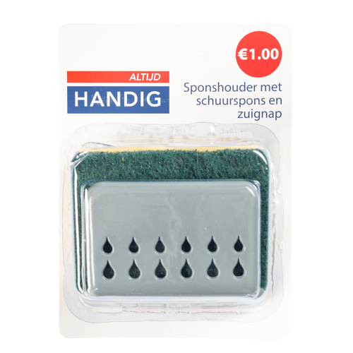 Foto van Altijd handig Spons houder met schuurspons op witte achtergrond