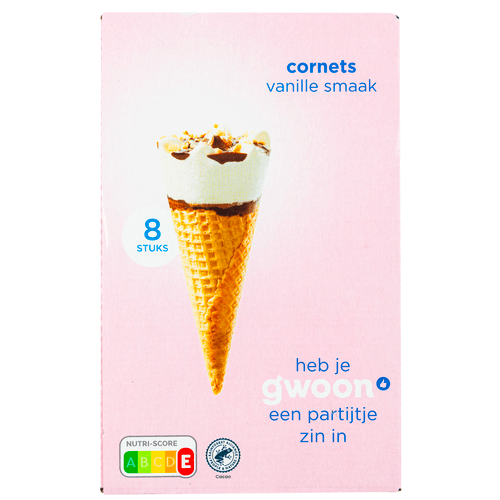 Foto van G'woon Cornets vanille 8 stuks op witte achtergrond