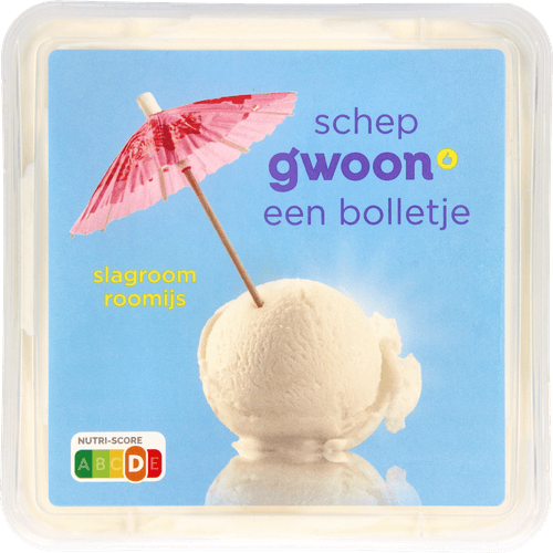 Foto van G'woon Roomijs slagroom op witte achtergrond