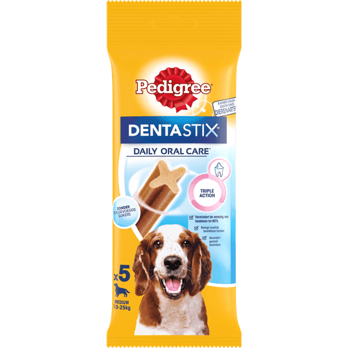 Foto van Pedigree Hondensnacks dentastix medium 5 st. op witte achtergrond
