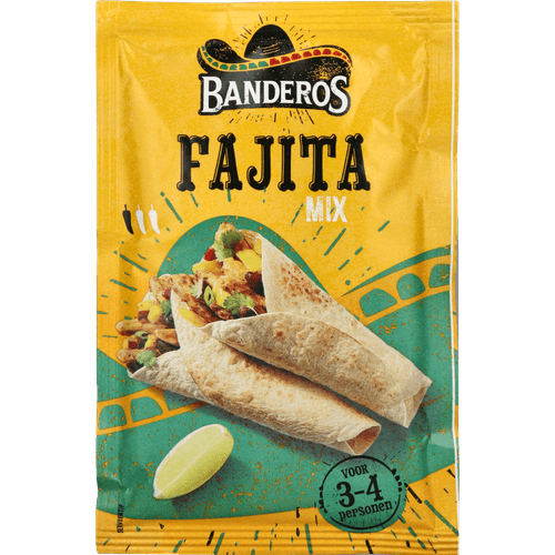 Foto van Banderos Kruidenmix fajita tortilla op witte achtergrond