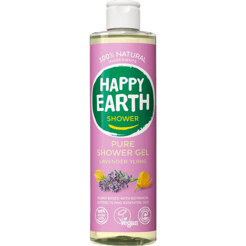 Foto van Happy Earth Douche lavendel ylang op witte achtergrond