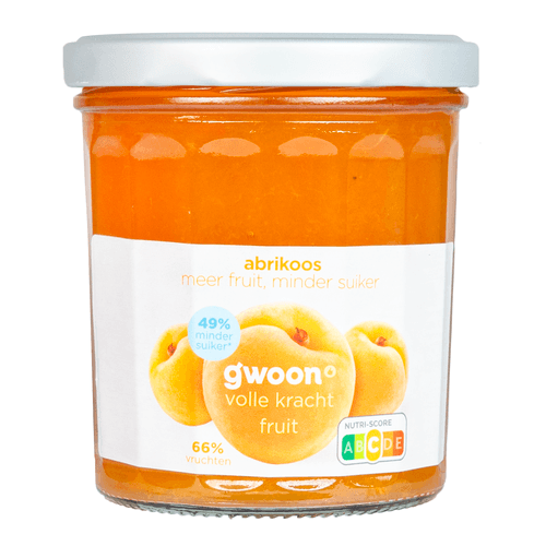 Foto van G'woon Fruitspread abrikoos op witte achtergrond