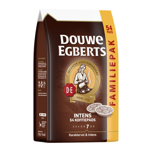 Foto van Douwe Egberts Intens Koffiepads familiepak op witte achtergrond