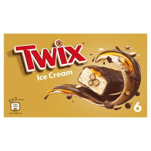 Foto van Twix Icecream 6 stuks op witte achtergrond