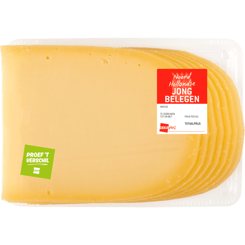 Foto van DekaVers Jong belegen kaas 48+ gesneden op witte achtergrond