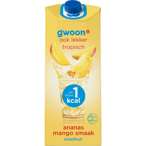 Foto van G'woon Tintelfruit ananas-mango 1kcal op witte achtergrond