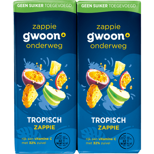 Foto van G'woon Zappie tropical 0% 10 x 20 cl op witte achtergrond