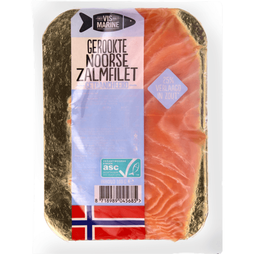 Foto van Vis Marine Noorse zalm gerookt minder zout op witte achtergrond
