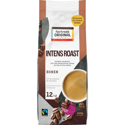Foto van Fairtrade Koffiebonen espresso intense roast op witte achtergrond