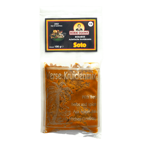 Foto van Kokki Djawa Boemboe soto op witte achtergrond