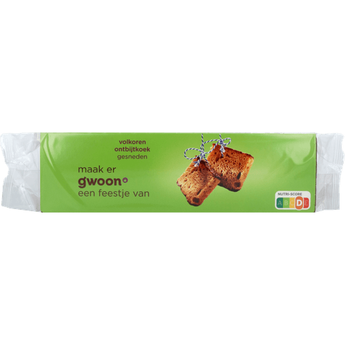 Foto van G'woon Ontbijtkoek volkoren gesneden op witte achtergrond