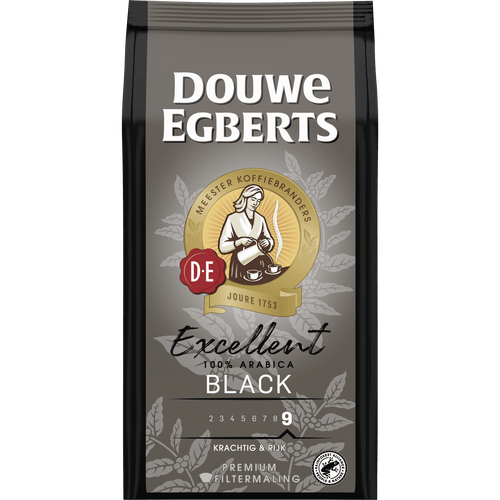 Foto van Douwe Egberts Filterkoffie excellent black op witte achtergrond