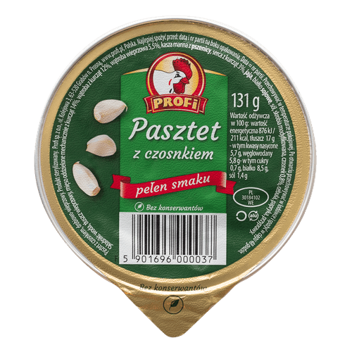 Foto van Profi Gevogelte pate met knoflook op witte achtergrond