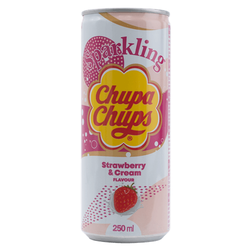 Foto van Chupa Chups Strawberry cream op witte achtergrond