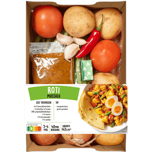Foto van Verspakket roti massala op witte achtergrond
