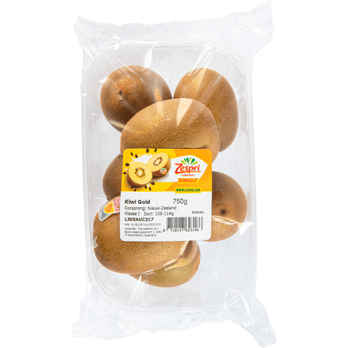 Foto van Zespri Kiwi gold verpakt op witte achtergrond