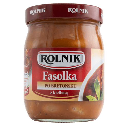 Foto van Rolnik Bretonse bonensoep met worst op witte achtergrond