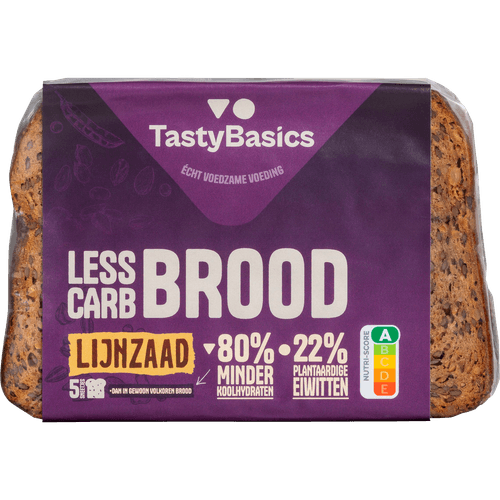Foto van TastyBasics Brood lijnzaad 5 plakjes op witte achtergrond