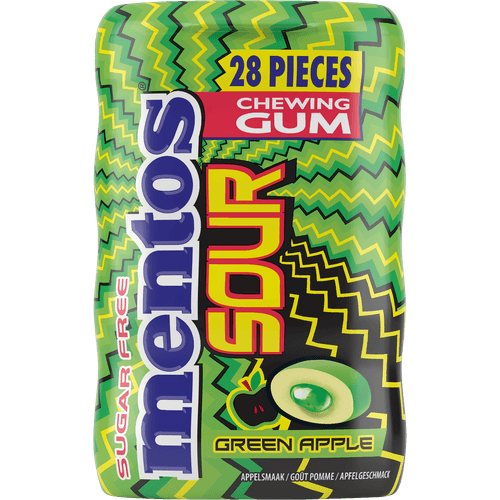Foto van Mentos Sour gum green apple 28 st. op witte achtergrond
