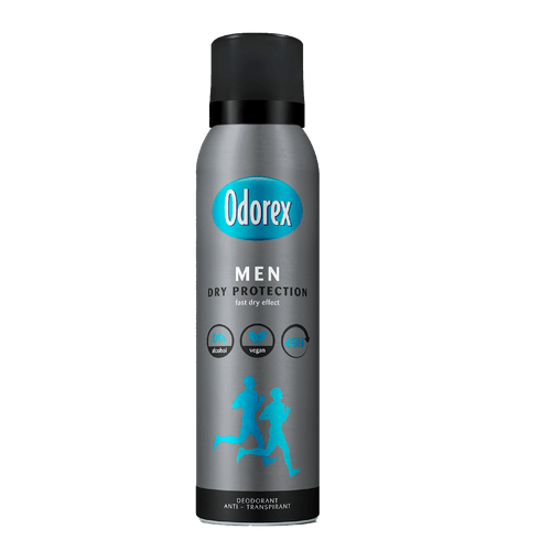 Foto van Odorex Deospray men dry protection op witte achtergrond