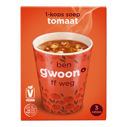 Foto van G'woon Tomatensoep 1 kops op witte achtergrond