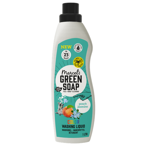 Foto van Marcel's Green Soap Vloeibaar wasmiddel peach jasmine 23 wasb. op witte achtergrond