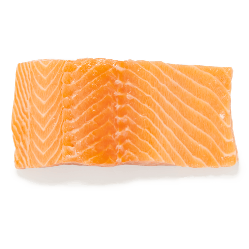 Foto van Hoogland Zalmfilet zonder huid op witte achtergrond