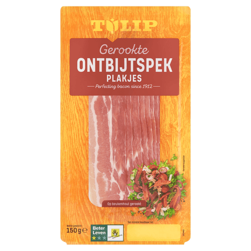 Foto van Tulip Ontbijtspek plakjes gerookt op witte achtergrond