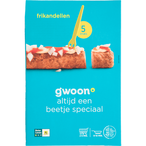 Foto van G'woon Frikandellen 5 stuks op witte achtergrond