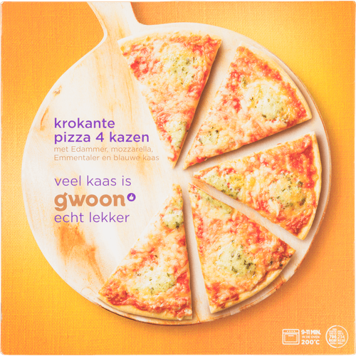 Foto van G'woon Krokante pizza 4 kazen op witte achtergrond
