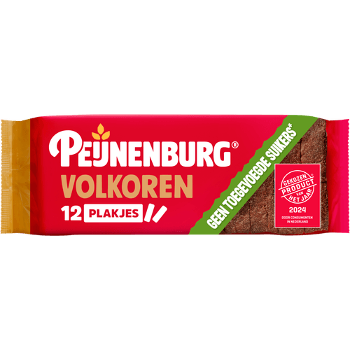 Foto van Peijnenburg Ontbijtkoek volkoren geen suiker toegevoegd gesneden op witte achtergrond