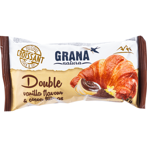 Foto van Grana Natura Croissant vanille en cacao op witte achtergrond