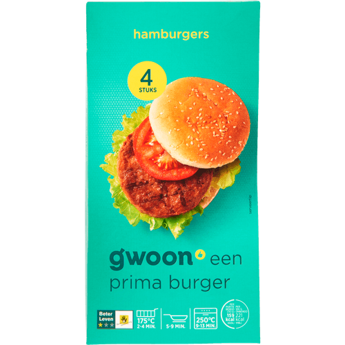 Foto van G'woon Hamburgers 4 stuks op witte achtergrond