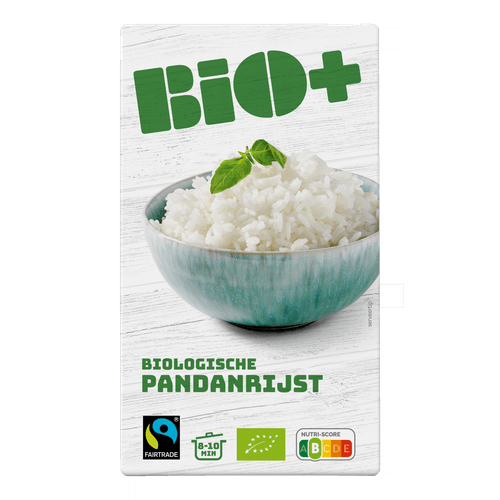Foto van Bio+ Pandanrijst op witte achtergrond