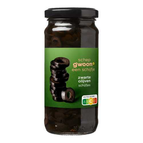 Foto van G'woon Zwarte olijven schijfjes op witte achtergrond