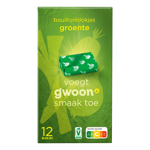 Foto van G'woon Bouillonblokjes groenten op witte achtergrond