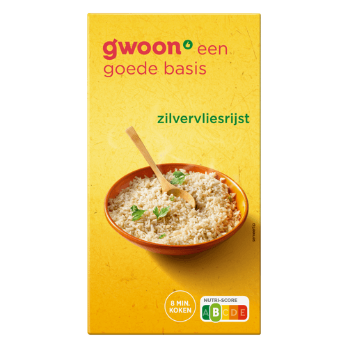 Foto van G'woon Zilvervliesrijst op witte achtergrond