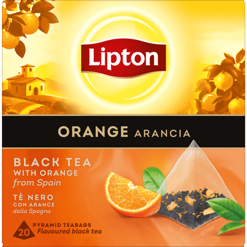 Foto van Lipton Zwarte thee orange arancia kop 20 zk. op witte achtergrond