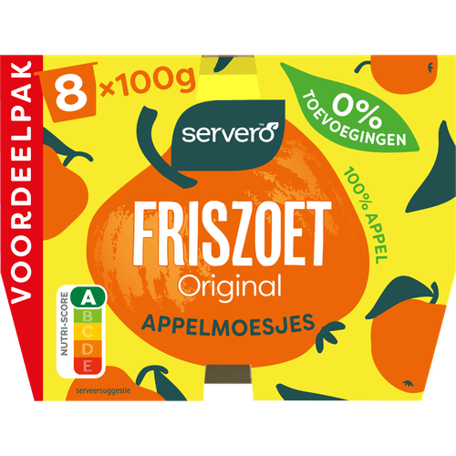 Foto van Servero 100% appelmoesjes 2 x 4 pack op witte achtergrond