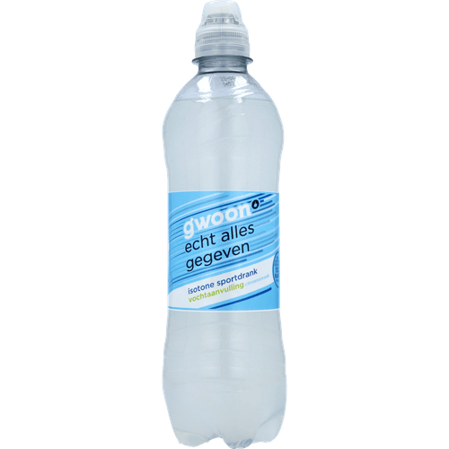 Foto van G'woon Sportdrank isotoon op witte achtergrond