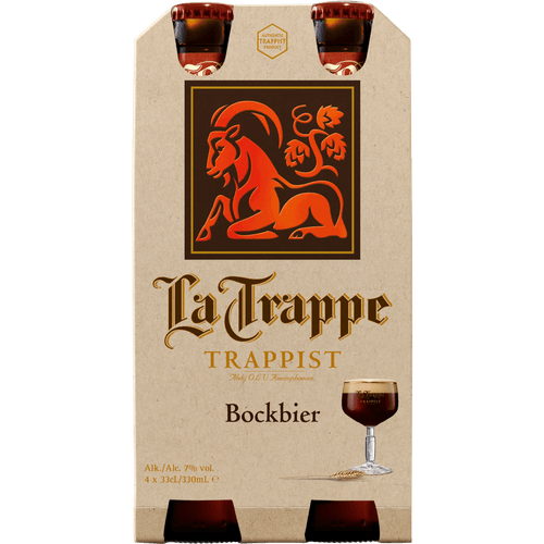 Foto van La Trappe Bock bier 4x33cl op witte achtergrond