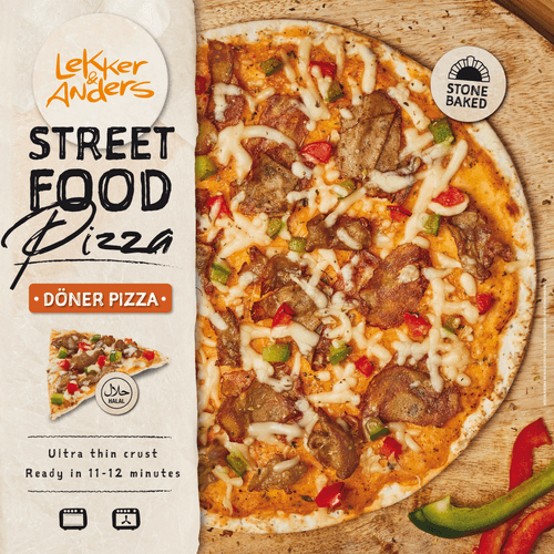 Foto van Lekker & Anders Streetfood doner pizza op witte achtergrond