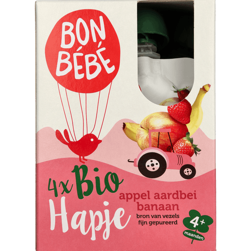 Foto van Bonbébé Biohapje appel-aardbei op witte achtergrond