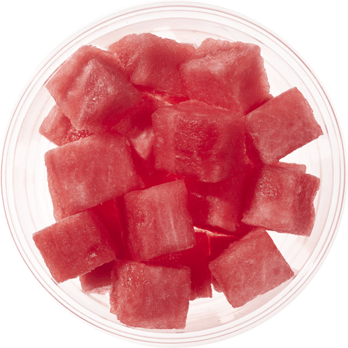 Foto van Healthy Hand Watermeloen blokjes op witte achtergrond